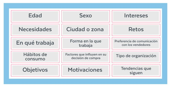 Imagen con propiedades comunes de un buyer persona